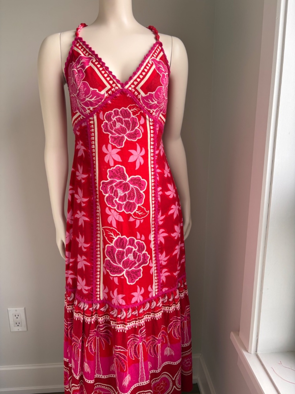 ❤️ Luxe resort feel Red/Pink Linen Blend Maxi Dress NWT – Size S ❤️